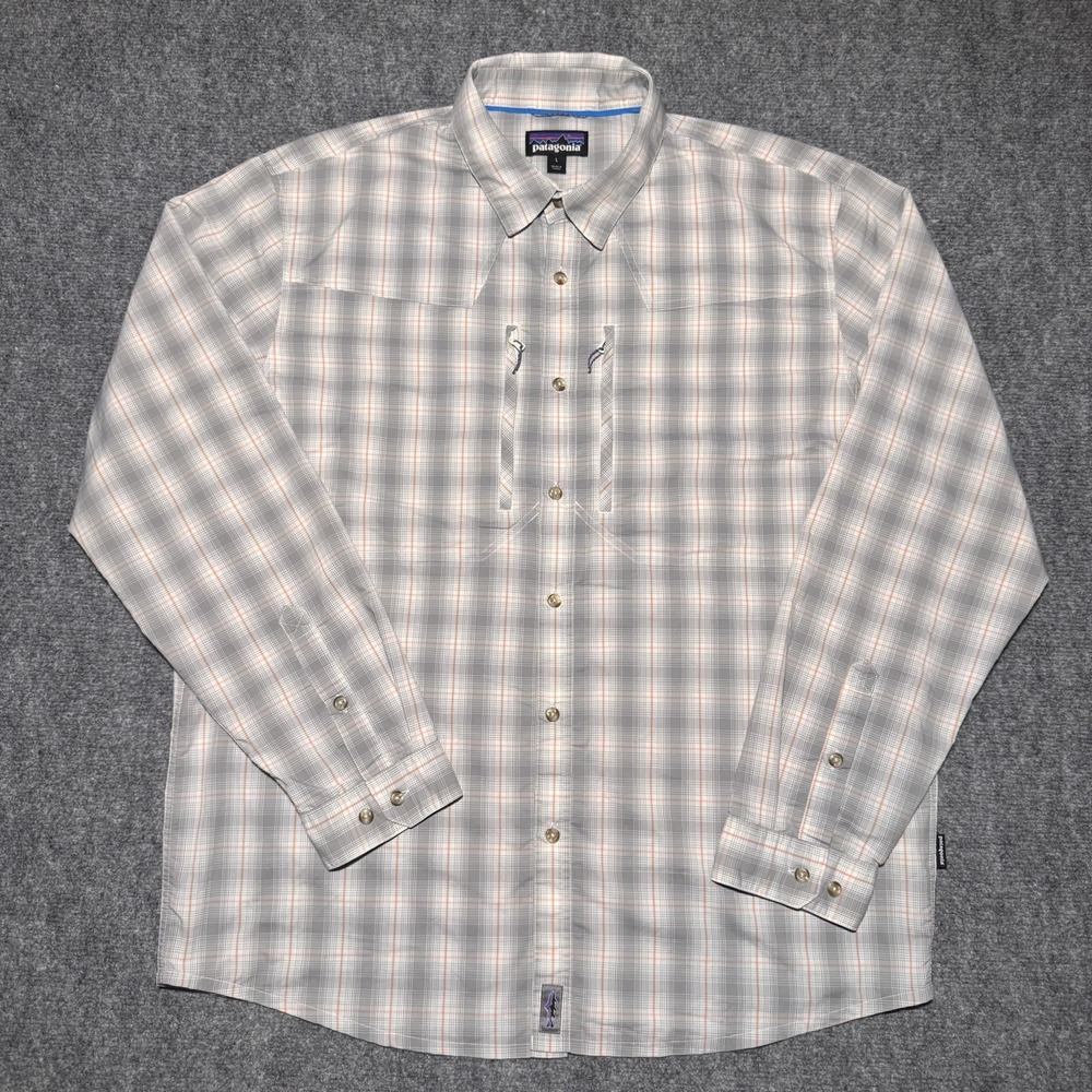Patagonia Sun Stretch Plaid Fishing Long Sleeve Shirt Men Large Double Pocket
